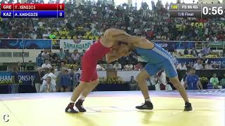 AKAKHIDZE KAZ vs TXENIDIS GRE 18 Final Freestyle Wrestling 86 kg Tashkent 2014 [upl. by Mittel517]