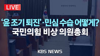 LIVE속보 국민의힘 정국 안정화TF 이양수 위원장…quot대통령 퇴진 방안 도출quot비상 의원총회 논의 결과 브리핑 2024년 12월 9일월KBS [upl. by Arracot]