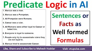 Represent Facts or Knowledge as Wel Formed Formulas using Predicate Logic in AI by Mahesh Huddar [upl. by Market]