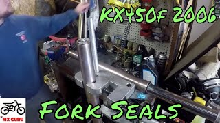 Kawasaki KX450f 2006  Front Fork Rebuild  Fork Seals  Oil  Inspection [upl. by Jangro]