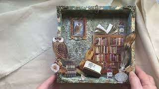 Vintage Library Shadowbox  stamperia junkjournal mixedmedia [upl. by Eerised]