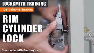 Replace Rim Cylinder  How to Install New Lock on Push Bar Exit Door  FreeLocksmithTrainingcom [upl. by Goldshlag]