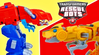 NEW TOYS TRANSFORMERS RESCUE BOTS OPTIMUS PRIME BUMBLEBEE DINOBOTS PRIMAL MODE [upl. by Smoot]