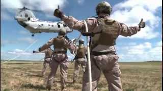 Marines Practice Special Insertion And Extraction From A CH46 Sea Knight Helicopter [upl. by Ahsiela]