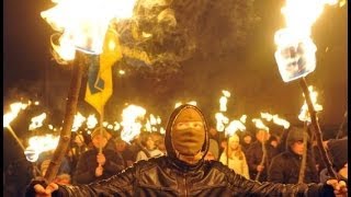 TORCHLIT MARCH IN KIEV BY UKRAINES RIGHTWING SVOBODA PARTY  BBC NEWS [upl. by Cogn]