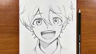 Easy anime sketch  How to draw Happy boy stepbystep [upl. by Alayne960]