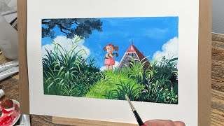 Painting Studio Ghibli scenes with Nicker poster colorGouache  My neighbor Totoro [upl. by Namhcan]