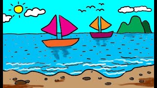 How to draw simple landscape paintingsdrawing seascapes [upl. by Simpkins93]