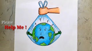 Plastic bag Free day drawing  no plastic day drawing  How to draw stop plastic pollution poster [upl. by Aciretal809]