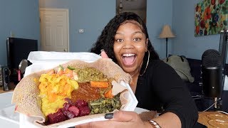 ETHIOPIAN FOOD MUKBANG AWAZE BEEF TIPS AND VEGGIE SPECIAL [upl. by Sollie]