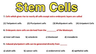 Stem Cells MCQ  Sources  Potency  Pluripotent and Totipotent Cells [upl. by Orsino]