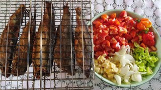 Breakfast  Smokedherring with tomatoes fried bake fried plantains and caloungie [upl. by Kilan]