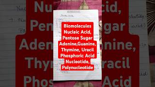 Biomolecules Nucleic Acids Pentose Sugar Adenine Guanine Cytosine Thymine Uracil shortnote [upl. by Halivah]