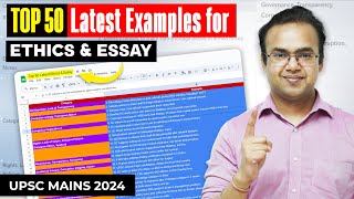 TOP 50 Latest Examples for Ethics and Essay  UPSC Mains 2024 [upl. by Marika]