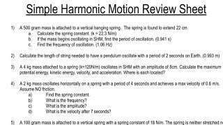 AP Physics 1  Simple Harmonic Motion Review Problems [upl. by Euqinot348]