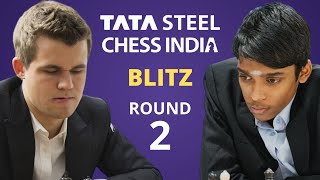 Magnus Carlsen vs Rameshbabu Praggnanandhaa  Tata Steel India Blitz 2024  Round 2 [upl. by Nohsav]