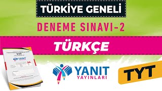 YANIT YAYINLARI TÜRKİYE GENELİ DENEME SINAVI 2  TYT TÜRKÇE [upl. by Emoryt]