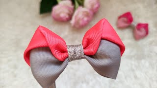 Simple but really beautiful haircliphair bow tutorial step by step in 4 minutesribbon bow tutorial [upl. by Esteban]