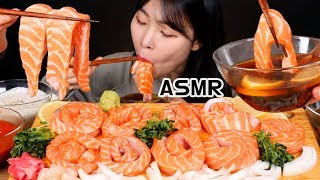 ASMR MUKBANG 연어국수 간장소스 연어소스 초장소스에 찍어서 생연어 리얼사운드 먹방 RAW SALMON NOODLE サーモン Cá hồi ปลาแซลมอน [upl. by Branca766]