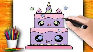 COME DISEGNARE UNA TORTA DI COMPLEANNO KAWAII  TORTA KAWAII SVEGLIA  DISEGNO SVEGLIO FACILE [upl. by Yorel186]