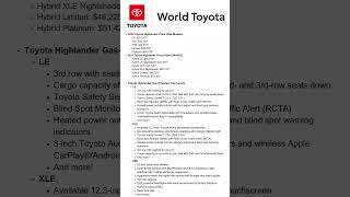 2024 Toyota Highlander Trim Levels  World Toyota shorts [upl. by Areit510]