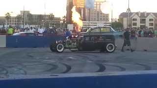 SEMA Showcase 2014 drifting Mustangs WeighSafe burnouts and hot models [upl. by Irama]