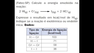 FatecSP Calcule a energia envolvida nareação2 HIg  Cl2g I2g  2 HClgExpresse o [upl. by Terrill]