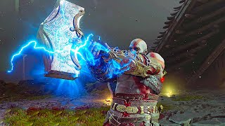 Kratos Lifts Thors Hammer Mjolnir Scene 4K  God Of War Ragnarok [upl. by Yatnwahs]