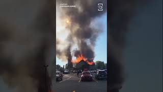 Fierce fire ravages Notre Dame des Sept Allégresses church in Canada [upl. by Adoree940]