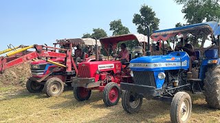 Mahindra Arjun 605 Loader Loading Mud Sonalika 35 and Mahindra 575 Tractor  tractor [upl. by Smallman677]