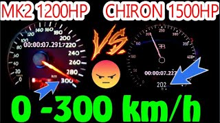 VW Golf mk2 1200 HP vs Bugatti Chiron 1500 HP Acceleration 0300 RollingRace 100 300 kmh [upl. by Arnon229]