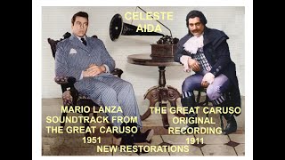 Celeste Aida VerdI  Mario Lanza 1951  Enrico Caruso 1911  New restorations  colourized photos [upl. by Akerboom]