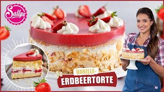 Erdbeertorte mit Vanille und Mandelbiskuit  Sallys Welt [upl. by Nowahs37]