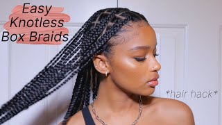 EASIEST KNOTLESS BOX BRAID TUTORIAL EVER  THICK HAIR HACK [upl. by Mattie850]