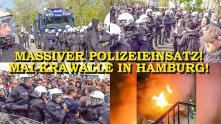 1 MAI KRAWALLE IN HAMBURG  MASSIVER EINSATZ DER POLIZEI   DEMO  FEUERWEHR  AUSSCHREITUNGEN [upl. by Pendleton]