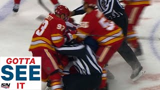 GOTTA SEE IT Zack Kassian Goes After Matthew Tkachuk Causing Another Oilers Flames Brawl [upl. by Husch14]