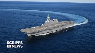 Japans largest warship arrives on US shores for military testing [upl. by Onirotciv]