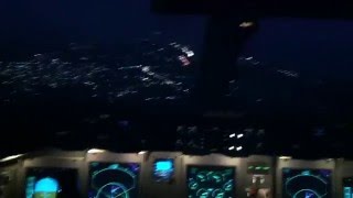 Dash 8 Q400 cockpit video night approach and landing [upl. by Swanhilda641]