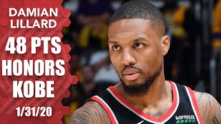 Damian Lillard dedicates 48point game to Kobe Bryant in Blazers vs Lakers  201920 NBA Highlights [upl. by Ilyse]