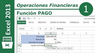 Función PAGO  Excel 2013 Operaciones Financieras 112 [upl. by Pritchard]