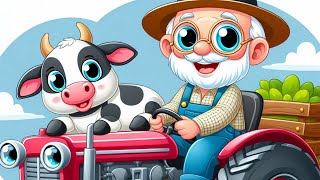 Le grandpère et la vache vont avec le tracteur rouge  Comptines pour enfants [upl. by Eimmij694]