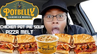 EATING POTBELLY AGAIN  PIZZA MELT AND CHICKEN POT PIE SOUP [upl. by Lyn392]