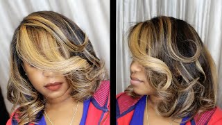 Silk Press with Brown and Blonde Highlights  Very Natural Hair  DETAILED [upl. by Aelhsa]