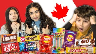 AMERICAN TRIES CANADIAN CANDYSNACKS 🇨🇦🍫 [upl. by Wesla]