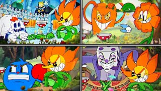 Cuphead  DLC  All Bosses With Cagney Carnation Coop Fights [upl. by Clougher]