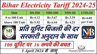 Electricity Tariff 202425  Per unit rate and government subsidy in electricity bill in Bihar [upl. by Aropizt334]