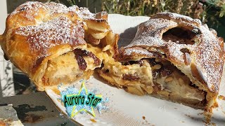 Ricetta Strudel di mele con pasta sfoglia pronta uvetta pinoli e crema pasticcera [upl. by Noxid]