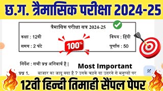 cg board class 12th Hindi timahi Questions Paper 2024  kaksha 12vi hindi traimasik paper 2024 [upl. by Nirroc]