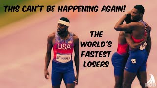 The most EMBARRASSING Olympic race EVER  What really went WRONG with USAs 4x100M relay [upl. by Adnohsed]