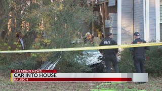 Car crashes into home near Falls of Neuse Road in Raleigh [upl. by Adnoryt757]